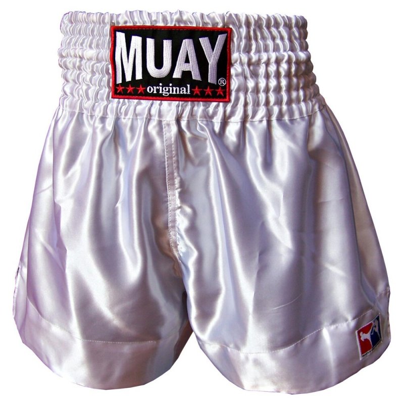 Thajboxerské trenky 002 „Satén“  bílá  -  Muay