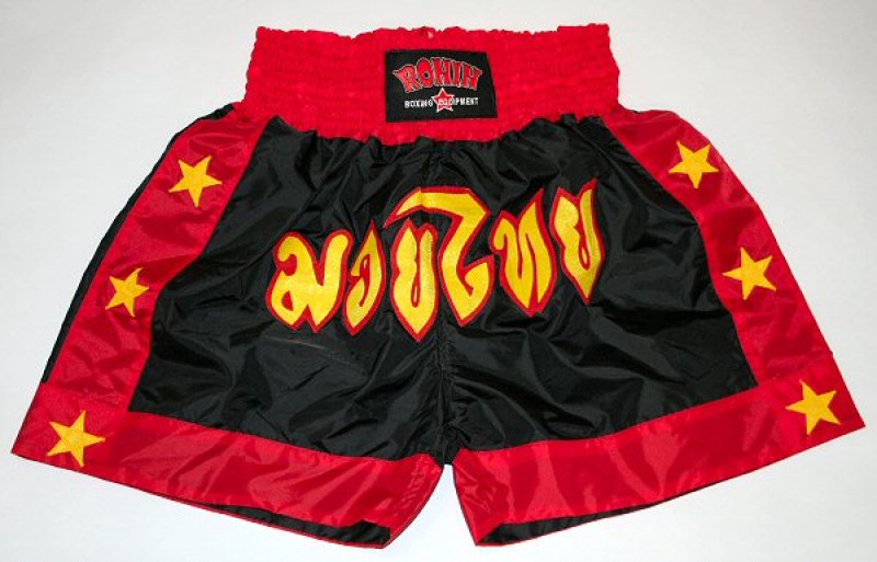 Thajboxerské trenky „Text and Star - BlackR“  černočervená  -  Ronin