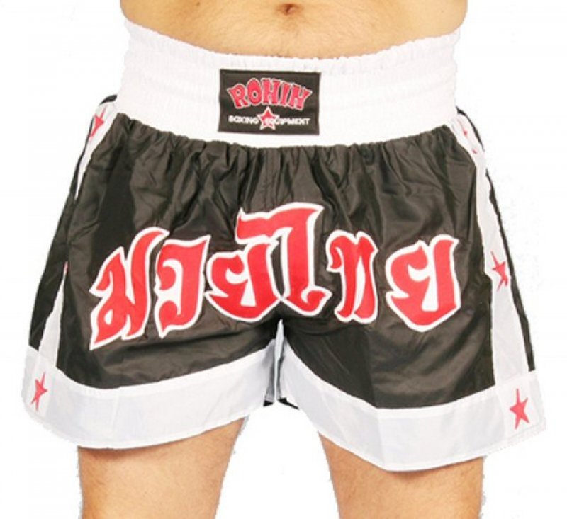 Thajboxerské trenky „Text and Star - BlackW“ černobílá -  Ronin