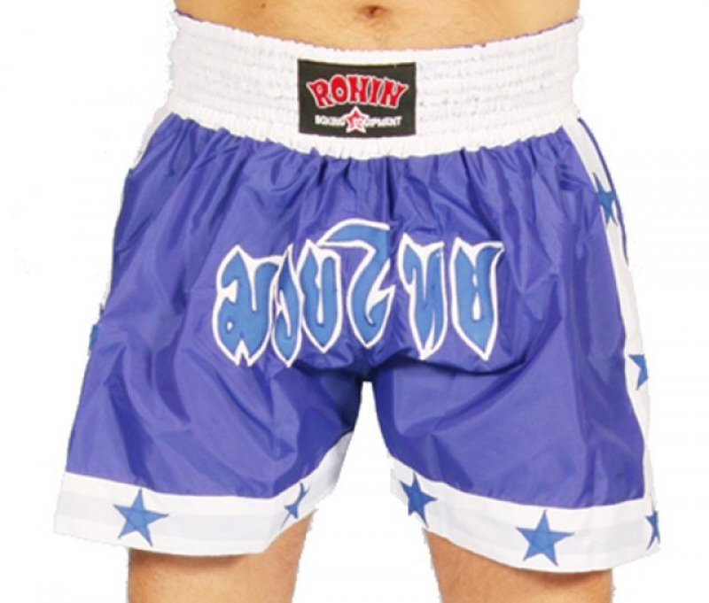 Thajboxerské trenky „Text and Star - Blue“  modrá -  Ronin